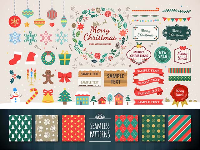 クリスマスのフレームとイラストとパターン