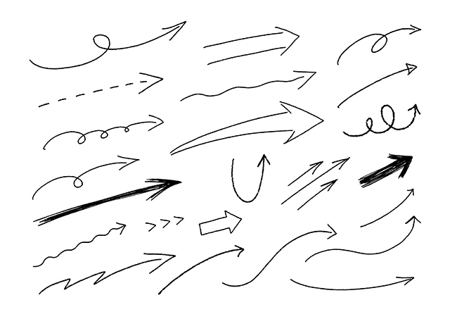 手書き　シンプル　白黒　矢印　セット