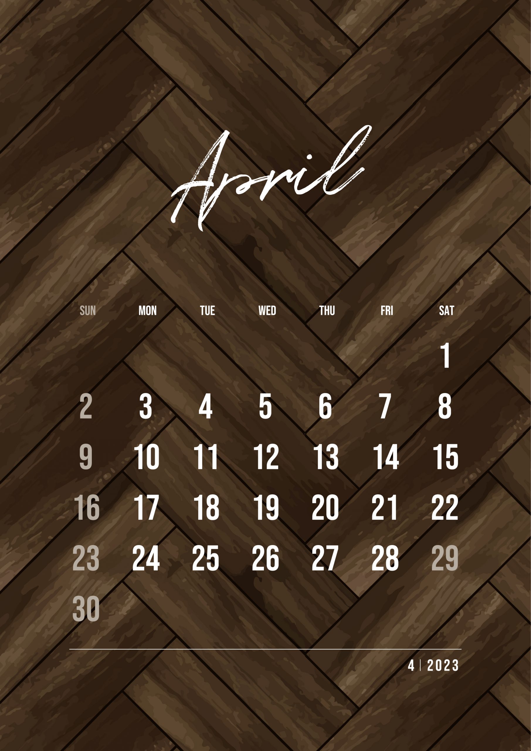 イラスト素材：2023年4月カレンダー　木目調