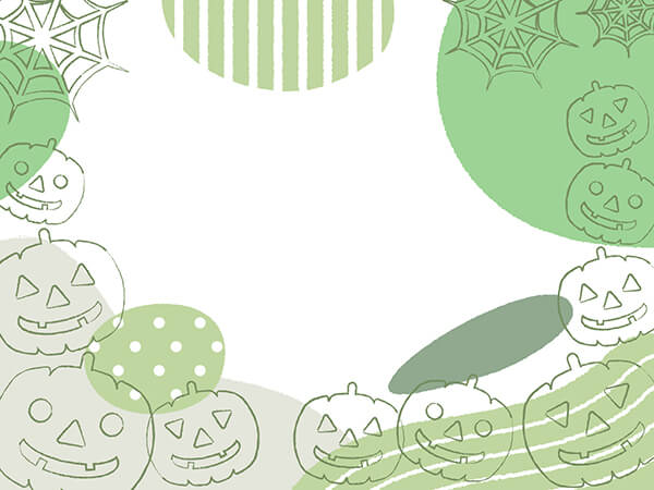 ハロウィンの緑色の背景や枠、カボチャ