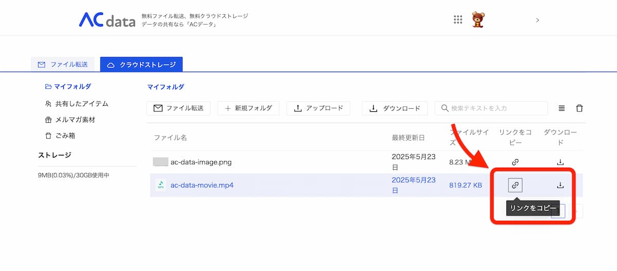 ACデータの「ストレージ容量」について