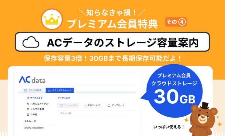 【知らなきゃ損！プレミアム会員特典をご紹介④】ACデータの「ストレージ容量」について