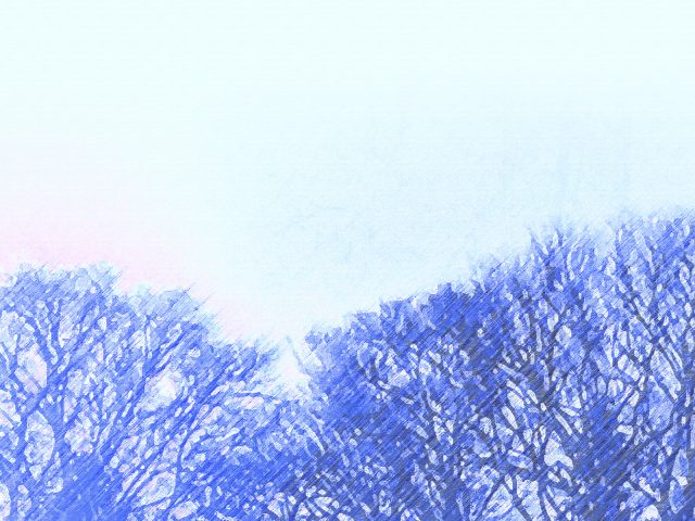 パステル調青の濃淡とピンクの樹影の背景