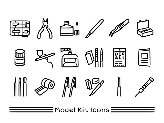 カシオ イラストAC コラボ企画「第1回 イラストコンテスト」 受賞作品 模型用工具の線画アイコン